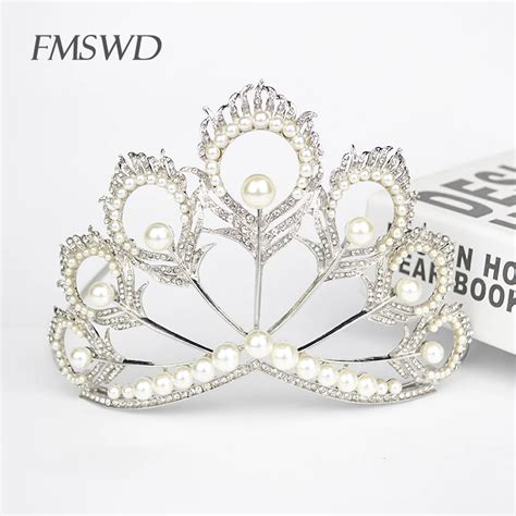 Luxury Pearl Rhinestone Miss World Crown Wedding Princess Prom Tiara