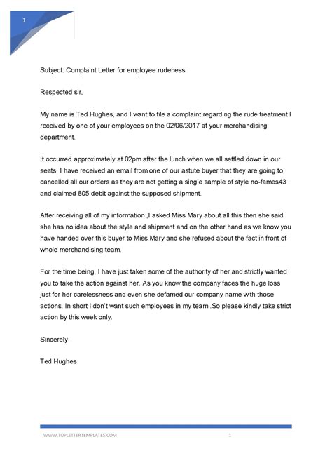 Sample Response Letter To Employee Complaint For