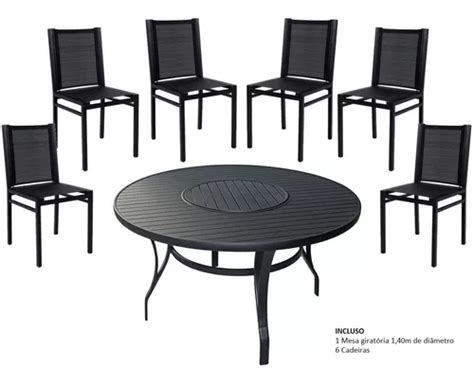 Jogo De Mesa Giratória Aluminio 6 Cadeiras Jardim Jantar