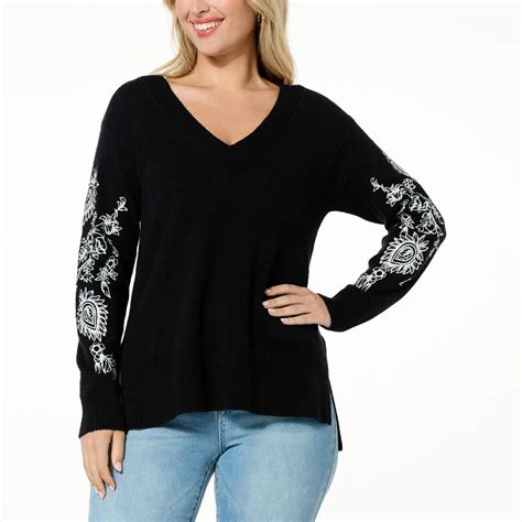 Dg2 By Diane Gilman Softease Knit Embroidered Boyfriend Sweater