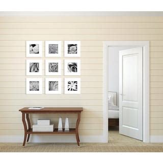 9 Piece White Square Photo Frame Gallery Wall Kit With Decorative Art