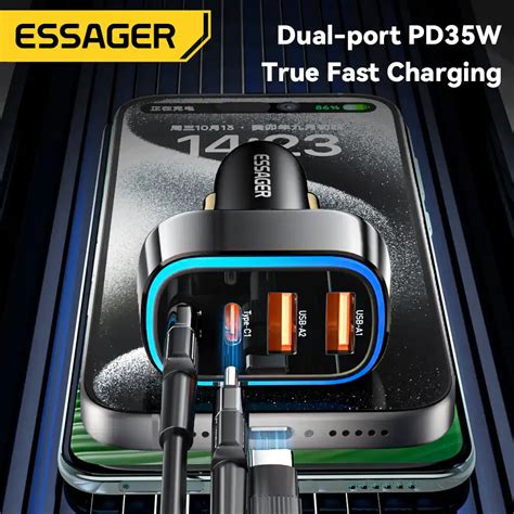 Essager F Series W Ports Usb A Usb C Quick Car Phone Charger