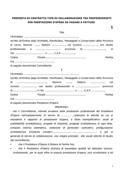 01 Contratto Architetto Collaboratore PROPOSTA DI CONTRATTO TIPO DI