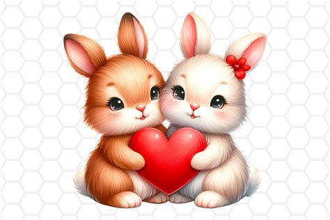 Valentine Bunnies Watercolor Clipart Png Graphic By Dreanartdesign