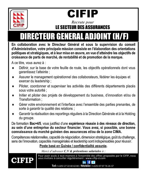 Avis De Recrutement D Un Directeur G N Ral Adjoint H F Les Annonces