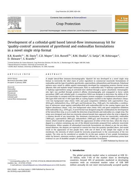 Pdf Development Of A Colloidal Gold Based Lateral Flow Immunoassay