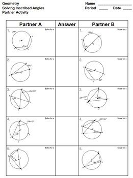 Inscribed Angles Interactive Notebook Foldable And Partner Activity