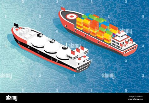 Isometric Cargo Ship Container And LNG Carrier Ship Vector