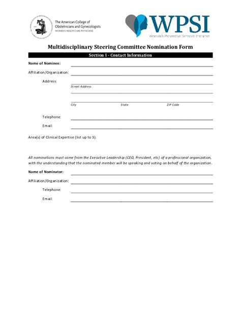 Fillable Online Multidisciplinary Steering Committee Nomination Form