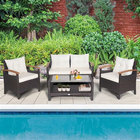 Open Box Tangkula Outdoor Rattan Conversation Set Wicker Sofa With