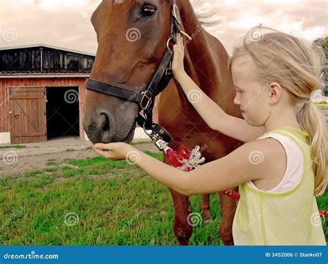 Jeune Fille Et Cheval Photo Stock Image Du Herbe Fille 3452006