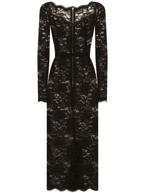 Dolce And Gabbana Semi Sheer Lace Midi Dress Black Farfetch