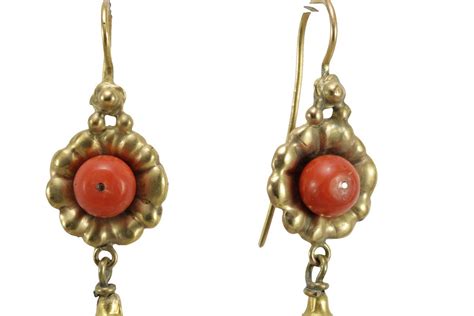 Proantic Boucles D Oreilles Anciennes Or Corail