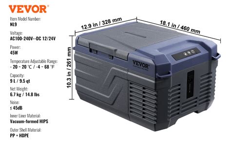 VEVOR Tragbarer Kühlschrank Gefrierfach Auto 9L Einzelzone Tragbar 45W