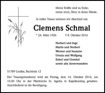 Traueranzeigen Von Clemens Schmal WirTrauern