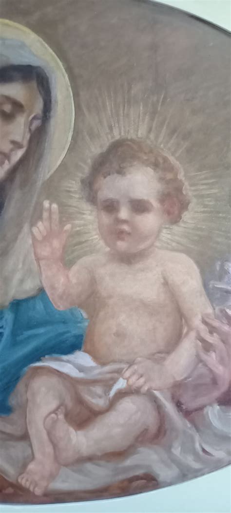 Grande Dipinto Decorativo Madonna Col Bambino Antikeo