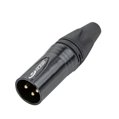 Conector Xlr Macho De Linha 3 Pinos Preto Pinos Folhados Em Ouro