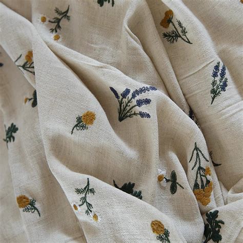 Japanese Vintage Cotton And Linen Flower Embroidery Fabric Etsy Schweiz