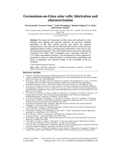 (PDF) Germanium-on-Glass solar cells: fabrication and characterization