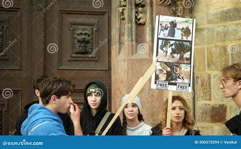 Prague Czech Republic November 1 2023 Woman Activist Free Gaza