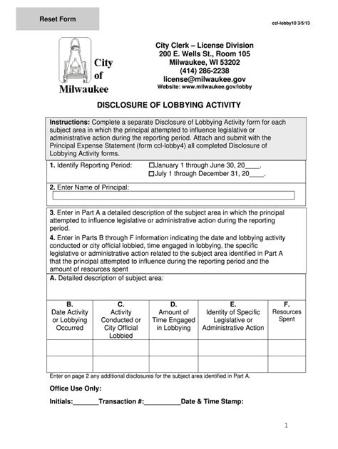 Fillable Online City Milwaukee Lobbying Activity Disclosure Fill In