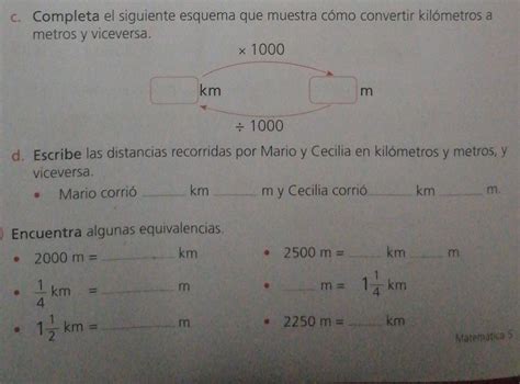 C Completa el siguiente esquema que muestra cómo convertir kilómetros