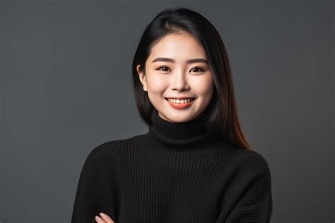 Premium Photo Young Chinese Woman Wearing Turtleneck Sweater Standing Over Isolated White