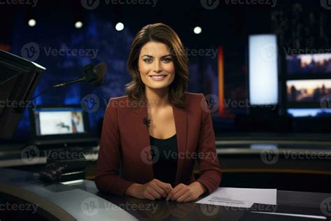 Female news anchor in TV studio on air. Generative AI 27419704 Stock ...