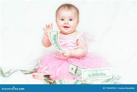 Infant Baby Girl Playing With Money Stock Photo Image Of Baby