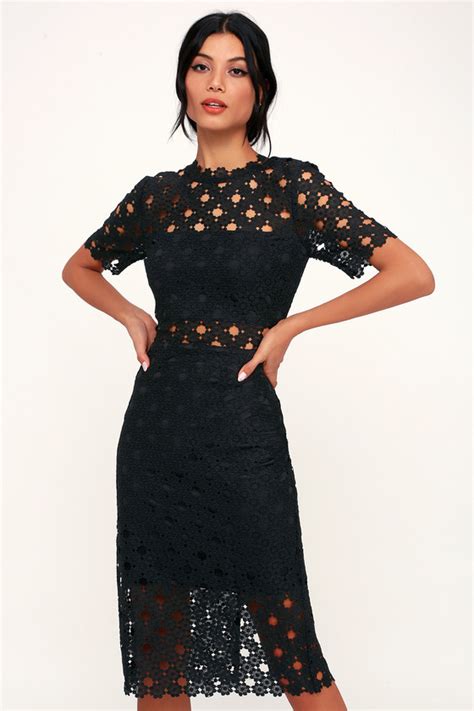 Sexy Black Lace Dress Lace Bodycon Dress Lace Midi Dress Lulus