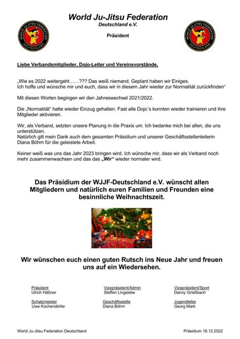 Weihnachtsgrüße World Ju Jitsu Federation Deutschland e V