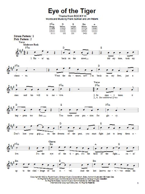 Survivor "Eye Of The Tiger" Sheet Music Notes | Download Printable PDF Score 72337