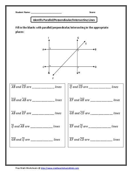 Parallel Intersecting And Perpendicular Lines Worksheet