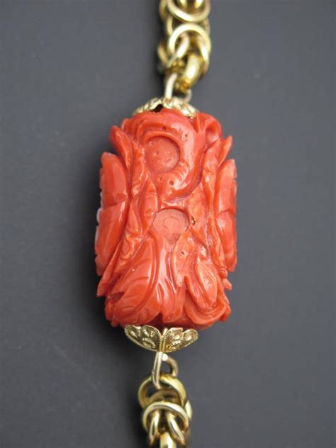 A Bold And Impressive Carved Coral Gold Chain Necklace At Stdibs