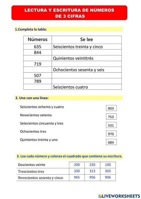 Lectura Y Escritura De N Meros De Tres Cifras Activity