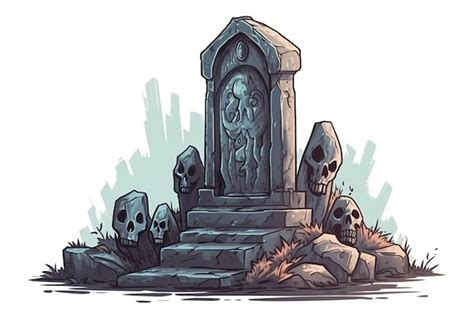 Premium Ai Image Scary Tombstone Illustration Style On White