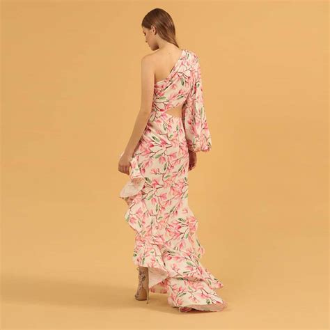 One Shoulder Long Sleeve Floral Maxi Dress Klyf1234 Wolddress