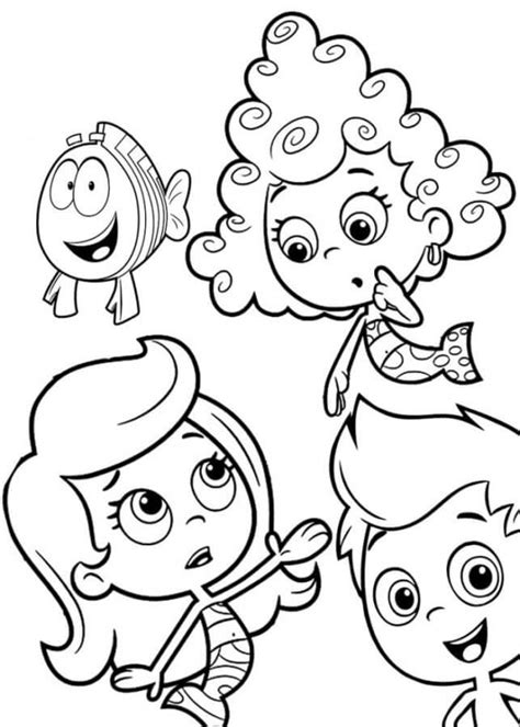 Guppies And Bubbles Cartoon Characters Coloring Page Download Print