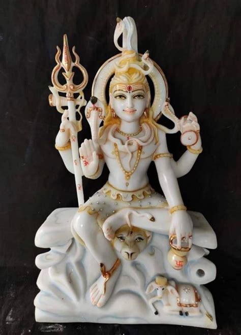 White Painted 30inch Marble Shiva Statue For Worship Size 30 Inch