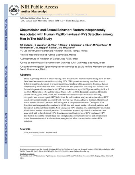 Pdf Circumcision And Sexual Behavior Factors Independently Associated With Human