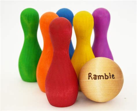 Rainbow Wooden Toy Personalized Bowling Set Waldorf