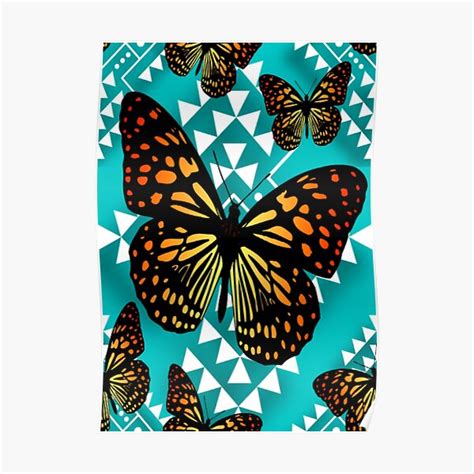 Light Turquoise White Fire Color Native Butterfly Design Poster