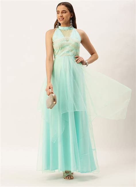 Shop Light Sea Green Net Embroidered Gown Party Wear Online At Best