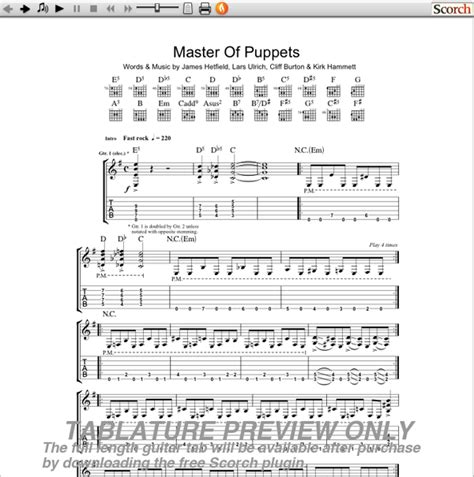 Metallica Master of Puppets Guitar Tab | GuitarInternational.com