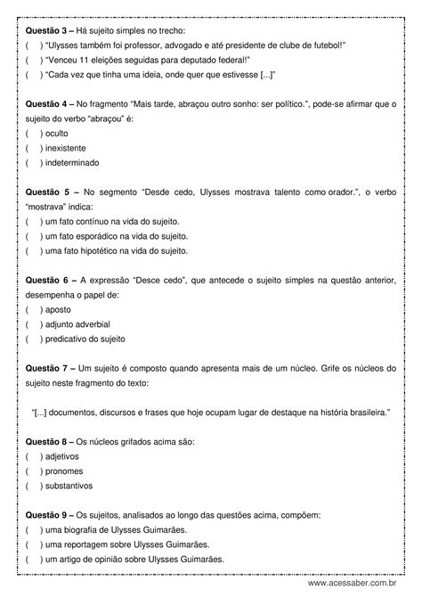 Exercícios De Português 2 Ano Ensino Médio Com Respostas Pdf