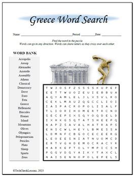 All About Greece Word Search Puzzle By Techcheck Lessons Tpt