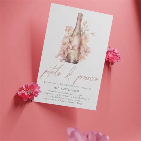 Modern Floral Petals Prosecco Bridal Shower Invitation Zazzle