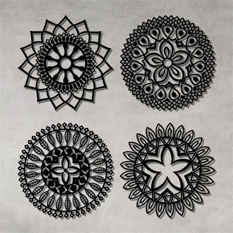 Kit Quadro Decorativo Vazado Conjunto Mandalas Escultura De Parede MDF