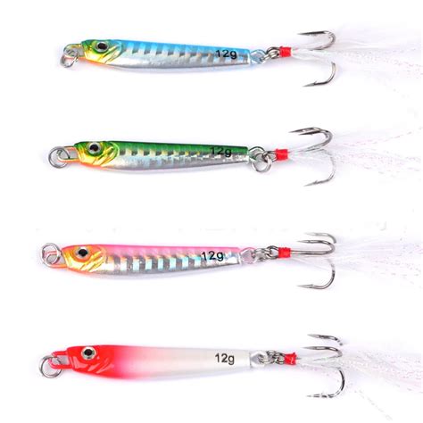 Pcs Fishing Slow Jig Jigging Lure Jigbait Spoon Baits Feather Hook G