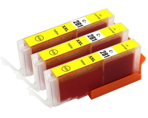 3 Pk Yellow Printer Ink W Led For Cli 281xxl Canon Ts8220 Ts8222